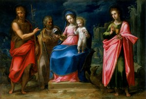 Madonna og barn med St. Joseph, St. Johannes Døberen og St. Johannes Evangelisten af Italian School